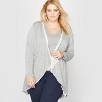 Long Open Cardigan with Metallic Thread Details