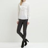 Long-Sleeved Blouse with Lace Bib