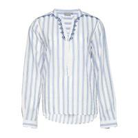 Long-Sleeved Striped Grandad Collar Blouse