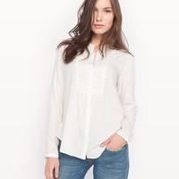 Long-Sleeved Blouse with Lace Bib Front