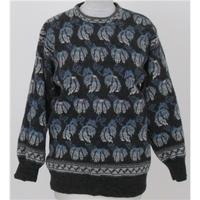 Lorry Marshall, size L black, blue & grey mix patterned jumper