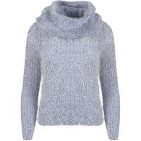 lola v neck fluffy knit jumper with detachable snood in deep blue amar ...