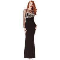 Long Sleeved Embellished Maxi Dress - Black