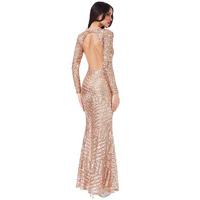 Long Sleeved Open Back Sequin Maxi Dress - Champagne