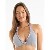 Lottie Hidden Wire Halter Top with Frill - Navy