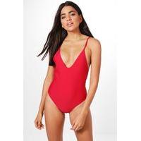 Low Back High Leg Swimsuit - red