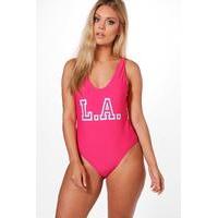 Louisa \'LA\' Slogan Swimsuit - pink