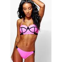 Longline Highwaist Block Bandeau Bikini - pink