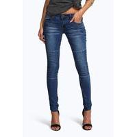 Low Rise Panelled Pocket Detail Skinny Jeans - blue