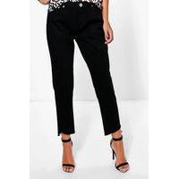 Low Rise Destroyed Hem Straight Leg Jeans - black