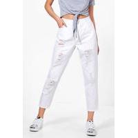 low rise distressed mom jeans white