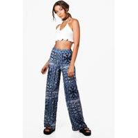 Lola Printed Wide Leg Trousers - navy