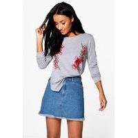 Long Sleeve Embroidered T-Shirt - grey marl