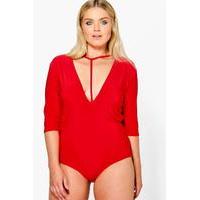 lottie plunge strap detail bodysuit red