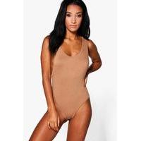 Low Side Scoop Bodysuit - camel