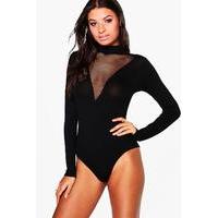 Long Sleeve Mesh Plunge Body - black