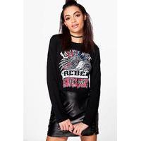 Long Sleeve Band Print Crop - black