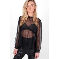 Long Sleeve Gathered Bodice Blouse - black