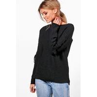 Louise Lace Up Sleeve Oversized Jumper - black