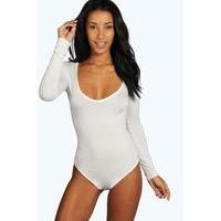 Long Sleeve V Neck Bodysuit - cream