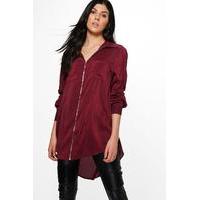 Long Sleeve Zip Front Shirt - wine