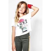 Love Rose Split Shoulder Tee - white