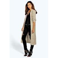 Longline Hooded Cardigan - stone