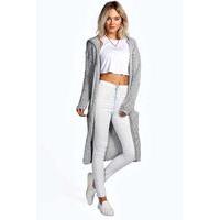 Longline Hooded Cardigan - silver