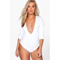 Lorraine High Leg Plunge Bodysuit - white