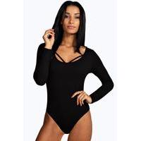 Long Sleeve Strappy Front Body - black