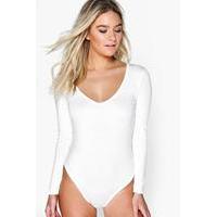 Long Sleeve Thong V Neck Body - cream