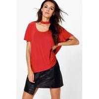 Low Scoop Neck Chocker T-Shirt - rust