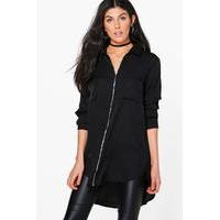 Longline Zip Front Shirt - black