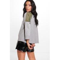 Loop Back Fishnet Panel Sweat - grey