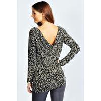 Long Sleeve Cowl Back Sequin Top - black