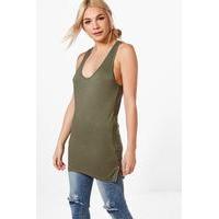 Long Line Vest With Zips - khaki