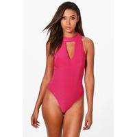 Loula Slinky Plunge Cut Out Neck Body - fuchsia