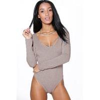 Long Sleeve Strappy Front Body - grey marl