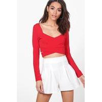Long Sleeve Cut Out Bralet - red