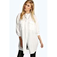 Longline Grandad Collar Boyfriend Shirt - white