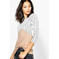 lola stripe contrast colour block top camel