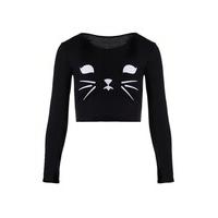 Long Sleeve Cat Crop Top - Size: Size 12