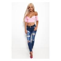 Lois Mid Wash Distressed Ripped Skinny Jeans