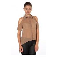 Lois Studded Collar Blouse In Brown