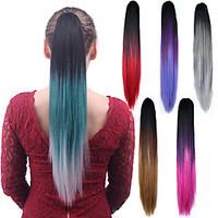 Long Straight Mix color Ponytail Women Synthetic Cheap Cosplay Party Hair Extension