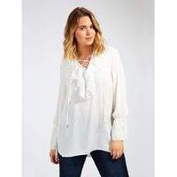 Lovedrobe GB Ruffle Lace Up Ivory Blouse