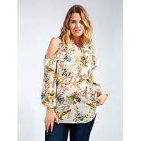 lovedrobe gb print cold shoulder blouse