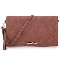 Long & Son Ladies Large Flap Over Clutch Bag- Brown