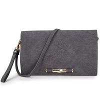 Long & Son Ladies Large flap Over Clutch Bag- Grey