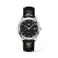 Longines Flagship automatic men\'s black leather strap watch